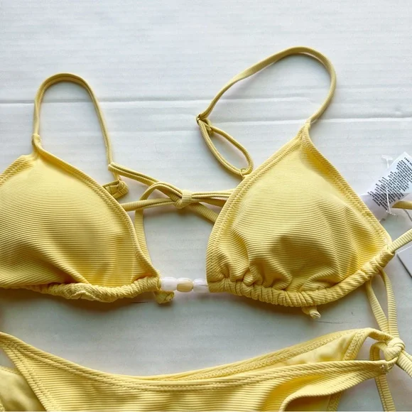 Wilo New Beaded 2 Piece Triangular Bikini in Butter Yellow NWT - Picture 2 of 16